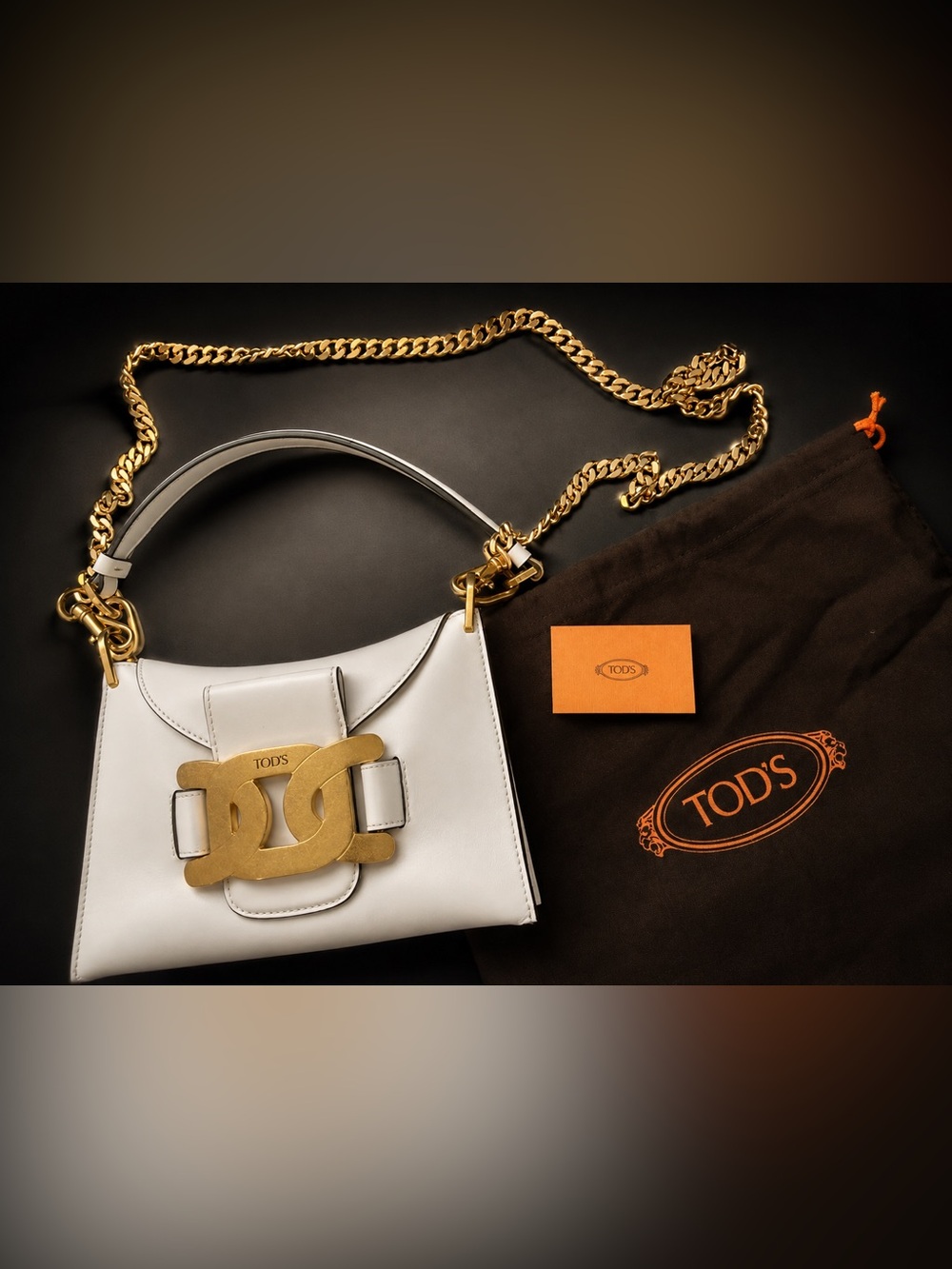 TOD’S Kate Mini White Leather Gold Chain Shoulder Bag NWT Authentic - Picture 11 of 13